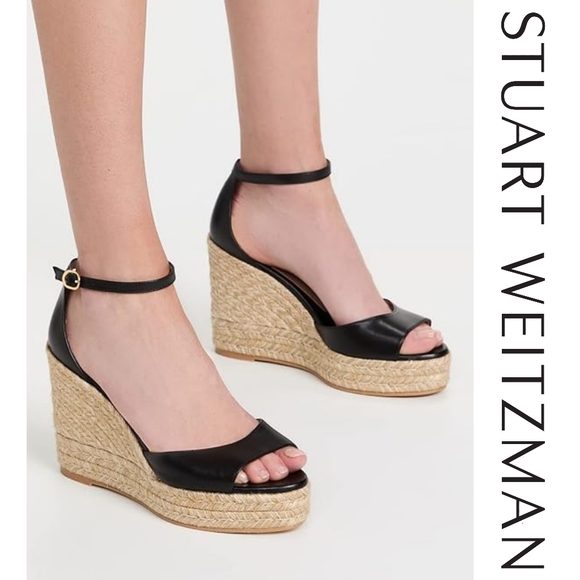 Stuart Weitzman Nudist Curve Espadrille Wedges, Black/Natural, Size 8.5 - Picture 5 of 5